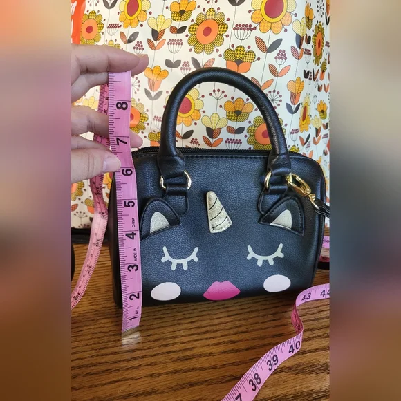 LUV Betsy Johnson Black Unicorn Face Purse - Picture 2 of 9